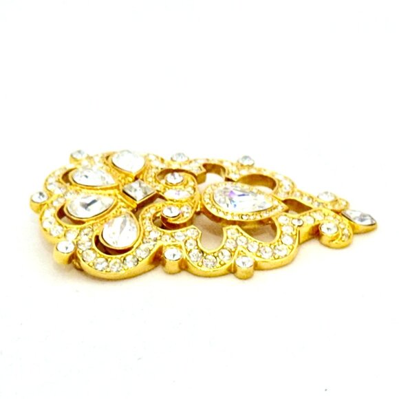 Stunning Art Deco Style Very Large Monet Gold Tone Brooch/Pin w/Crystals - Picture 3 of 6